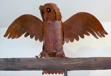 Abraxas Crow - steel Open-Winged Barn Owl Sculpture