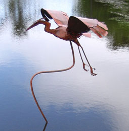 Abraxas Crow - steel Flying Heron Sculpture