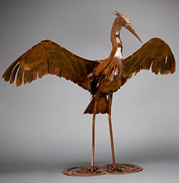 Abraxas Crow - steel Open-Winged Heron Sculpture