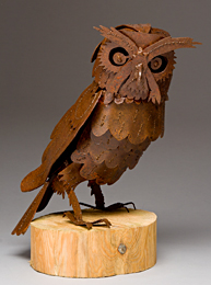 Abraxas Crow - steel Horned Owl Sculpture